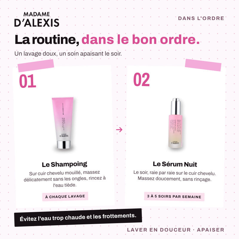 Le Pack Cuir Chevelu Sensible - Shampoing et Sérum Nuit aux hydrolats bio Madame d'Alexis