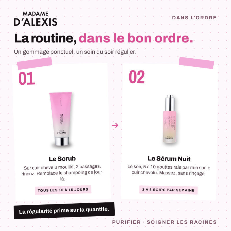 Le Rituel Croissance & Densité - Scrub et Sérum Nuit aux hydrolats bio Madame d'Alexis