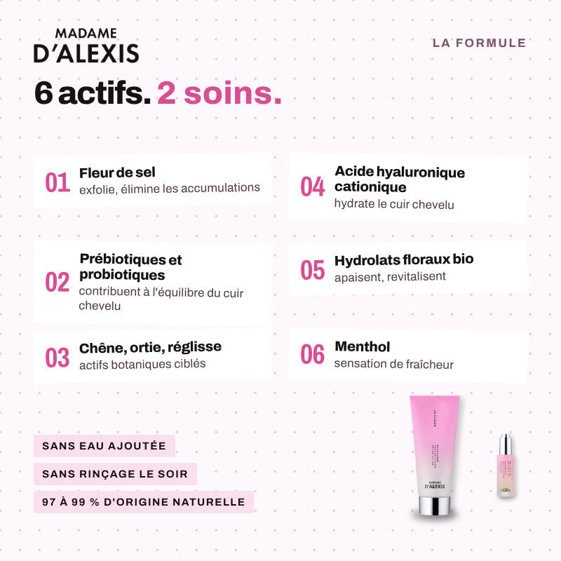 Le Rituel Croissance & Densité - Scrub et Sérum Nuit aux hydrolats bio Madame d'Alexis