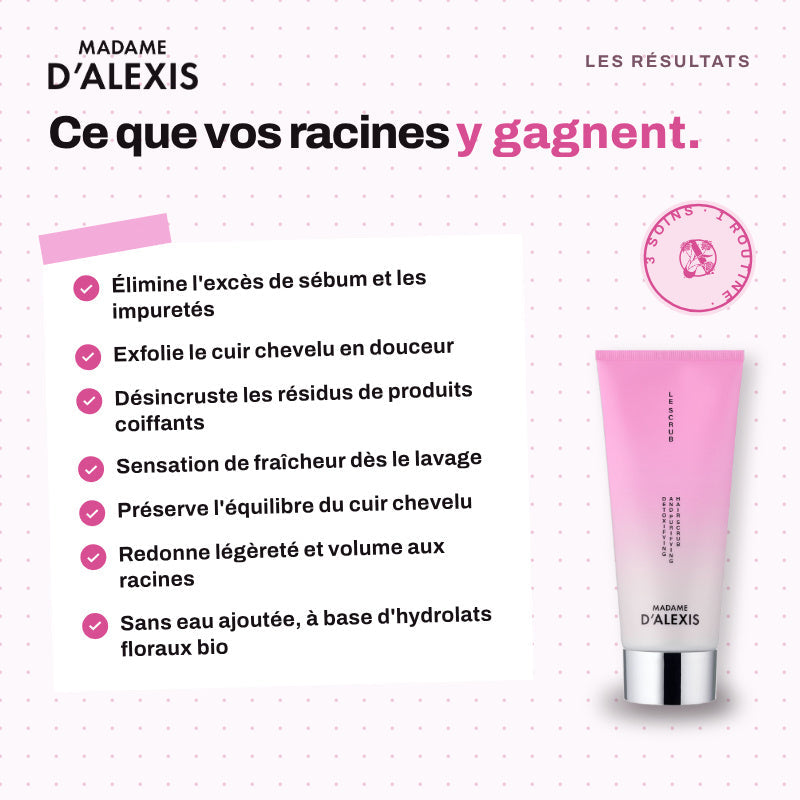 Routine Cheveux Gras : Scrub, Shampoing & Sérum Nuit aux hydrolats bio Madame d'Alexis
